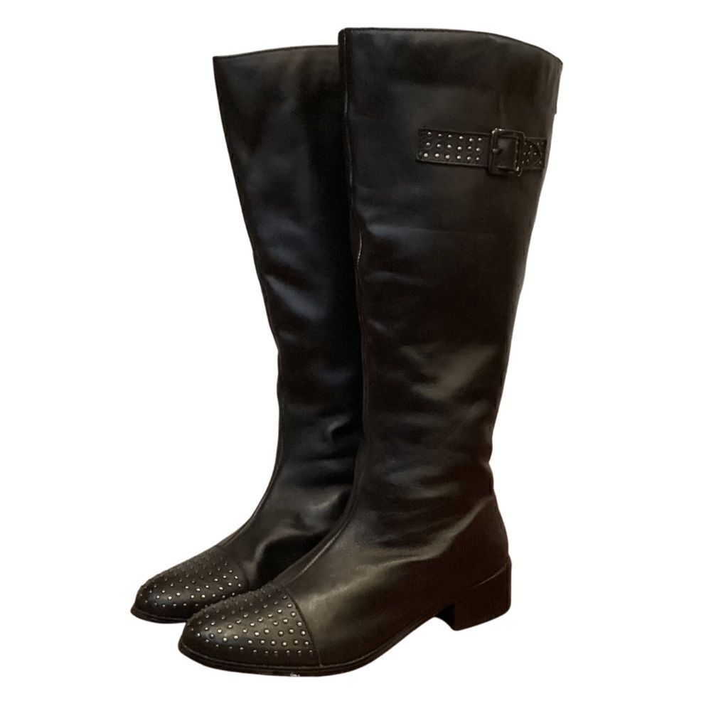 Twiggy London studded knee high boots 8 back zipper